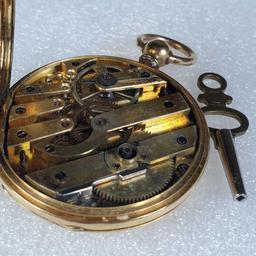 Key Wind Sandoz & Sons Swiss Anchor Chaux De Fonds 15 Jewels 18K Yellow Gold Pocket Watch