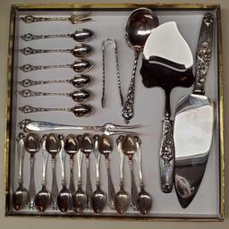 25 Pcs Brodrene Lohne & Magnus Aase 830S Norway Silver Flatware in Laila and Dobbel Rokokko Patterns