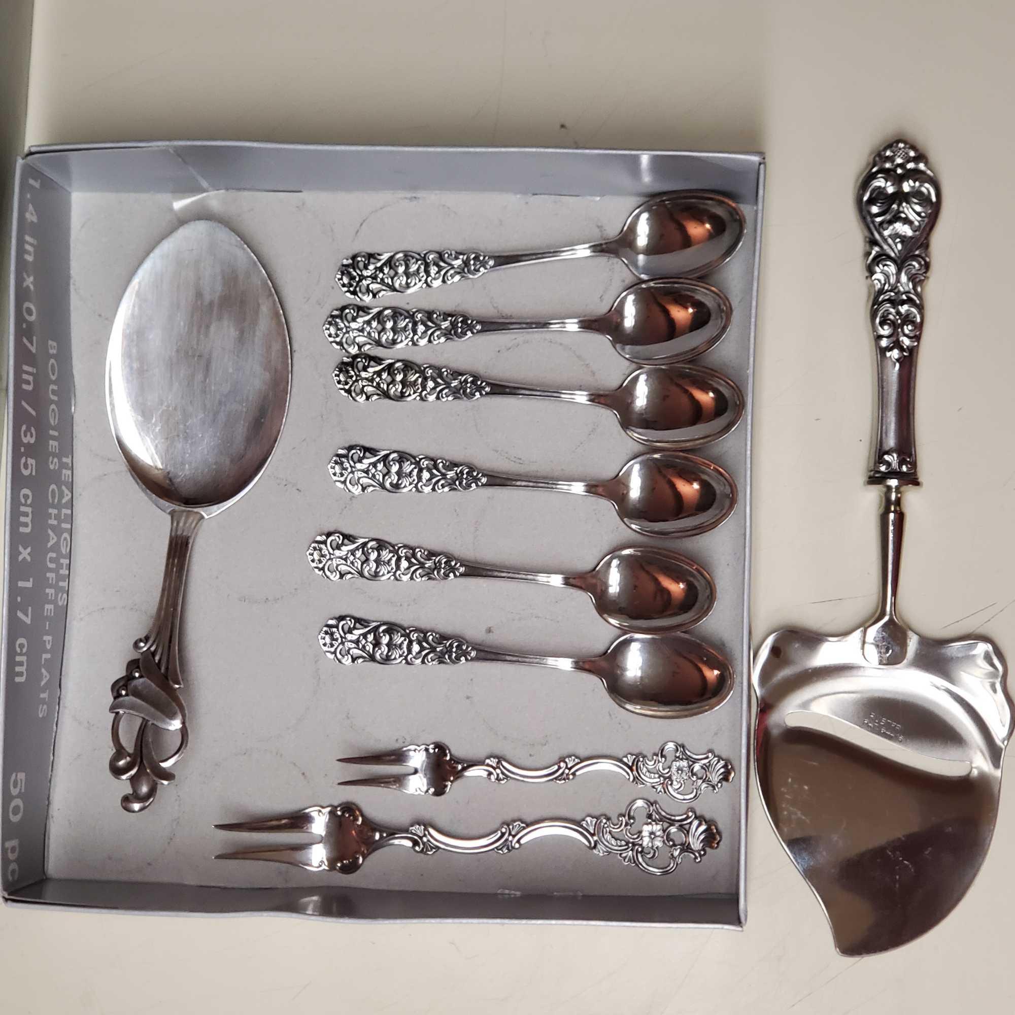 10 pcs Thorvald Mathinsen Sølvvarfabrikk 830S Norway Silver Flatware Spoons and Serving Pieces