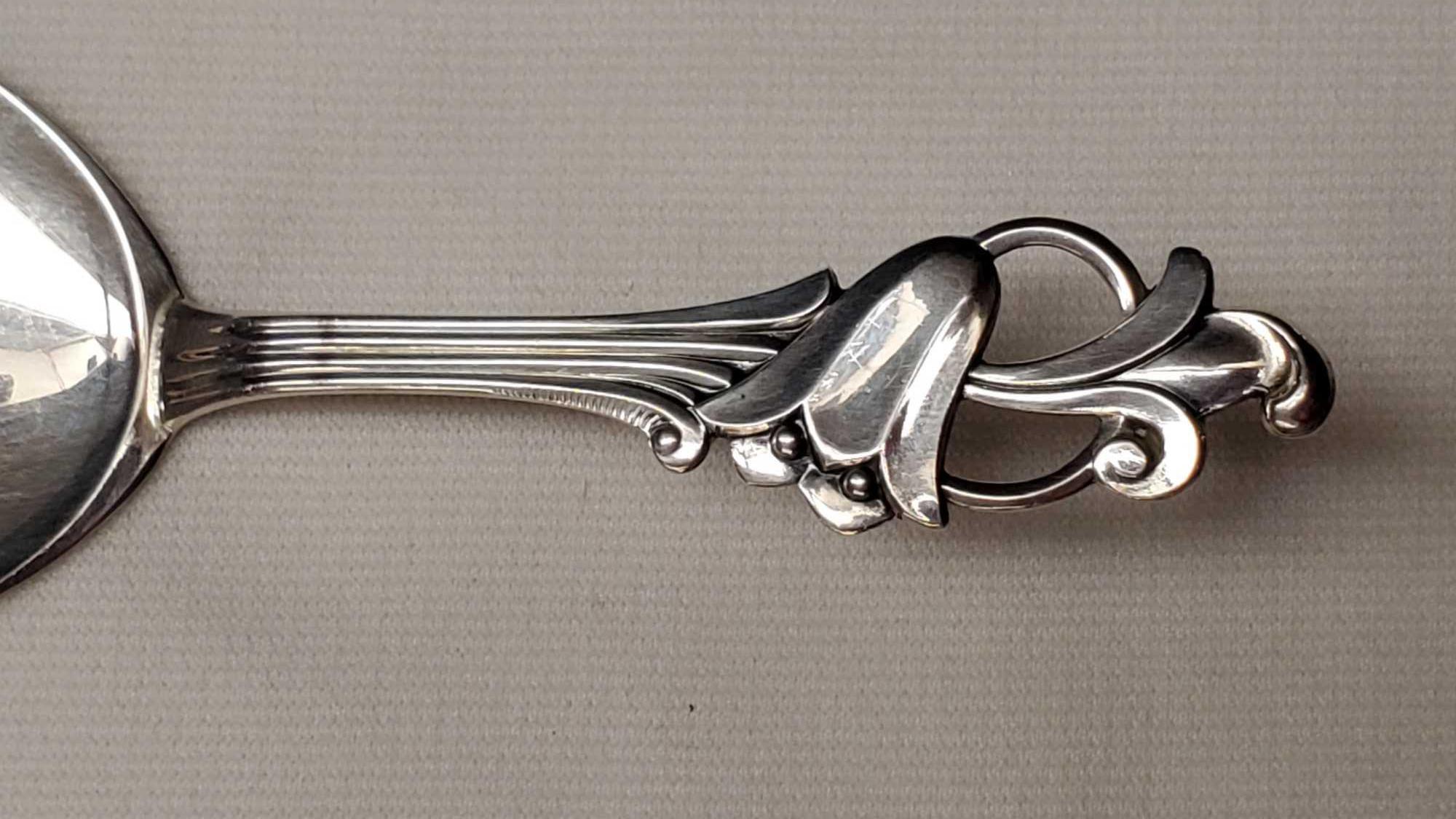 10 pcs Thorvald Mathinsen Sølvvarfabrikk 830S Norway Silver Flatware Spoons and Serving Pieces