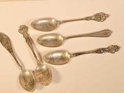 13 Antique Sterling Silver Souvenir Spoons