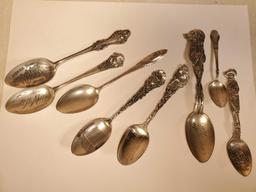 13 Antique Sterling Silver Souvenir Spoons