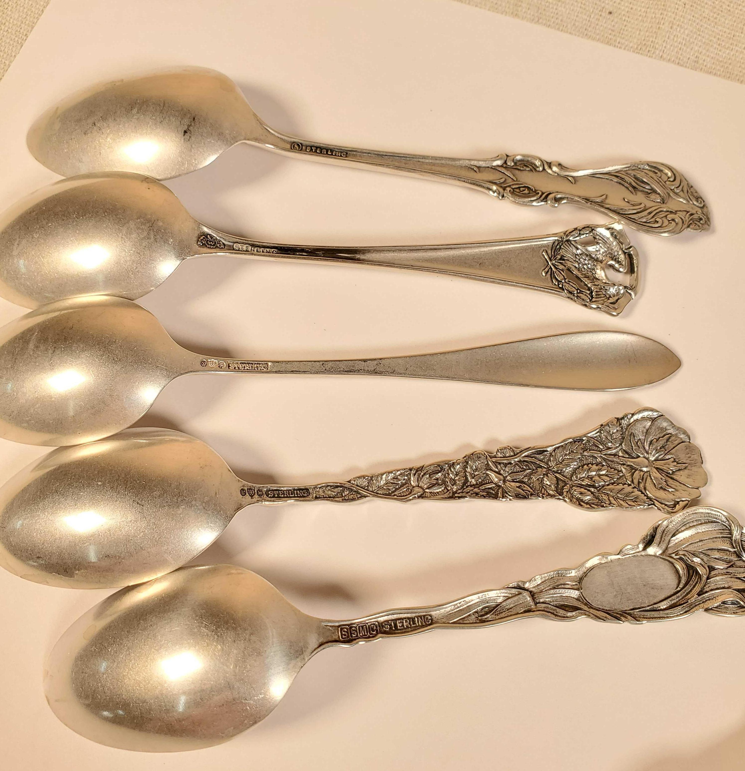 13 Antique Sterling Silver Souvenir Spoons