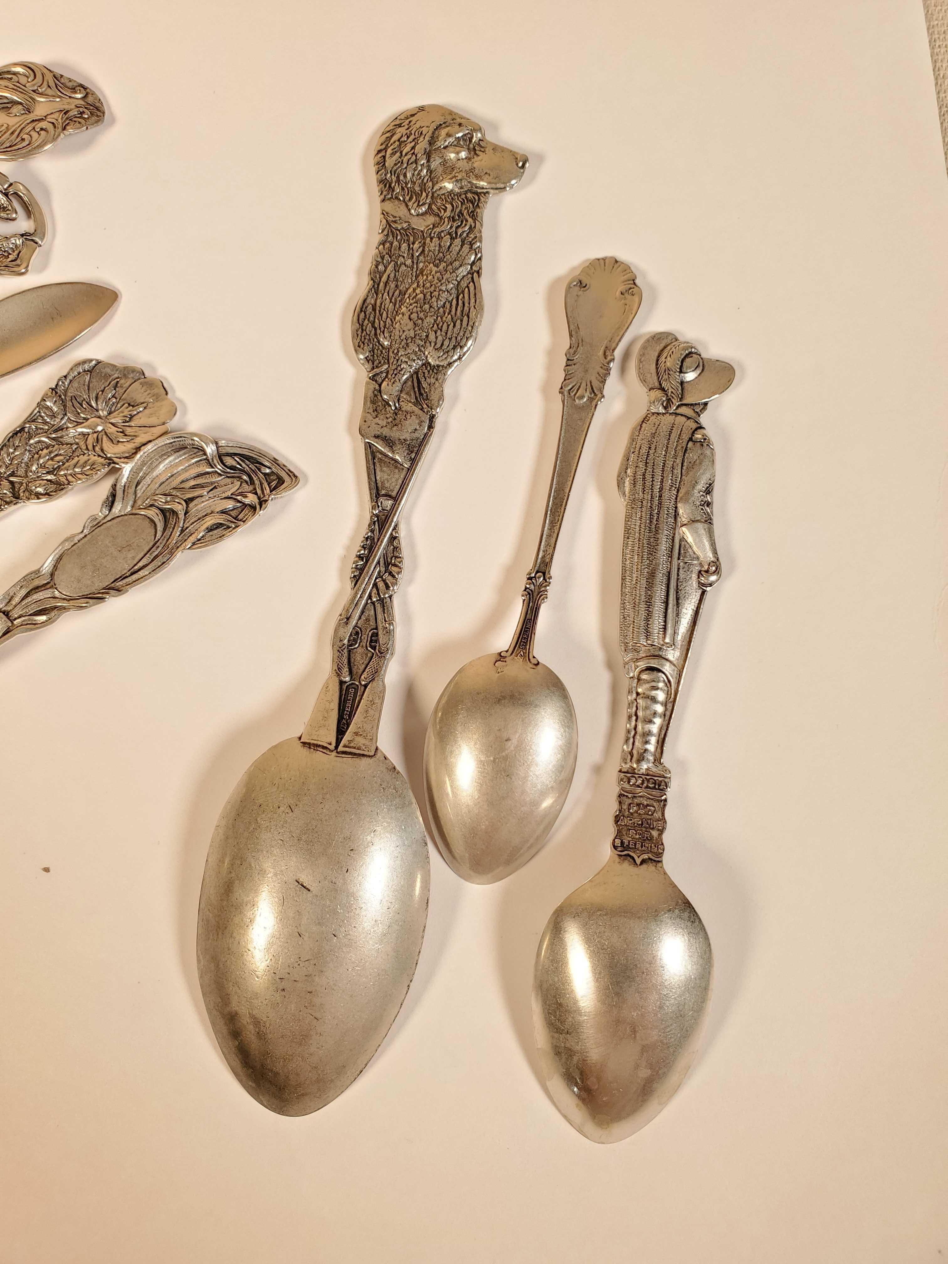 13 Antique Sterling Silver Souvenir Spoons
