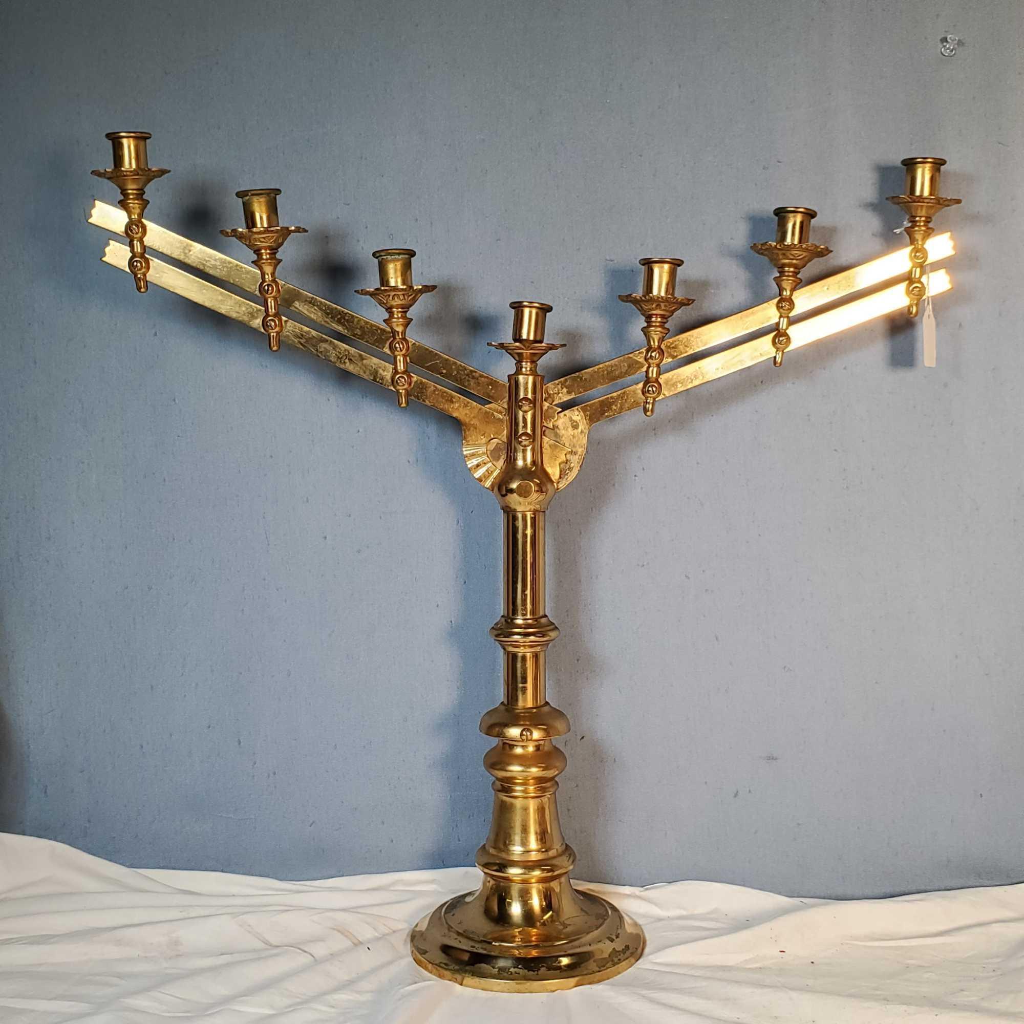 pr 1883 Patent Brass Candelabras with Moveable Arm Positions