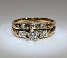 Vintage Wedding Diamond Ring 14k Gold Set