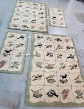 Set of 4 Vintage Cotton Hand Hooked Rugs with Bird Motif and Cleaning Tags