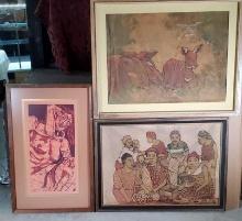 3 Large Framed Art Batik Paintings