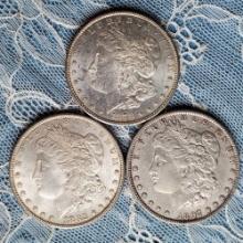 3 Morgan Silver Dollars - 1878-S, 1882 and 1897