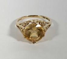 Yellow Topaz with Star Design 14k Gold Ring