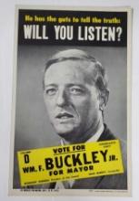 William F Buckley, Jr. Campaign for New York City Mayor Cardboard Poster