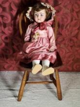 24" Heinrich Handwerck German Porcelain Socket Head Doll with Chair