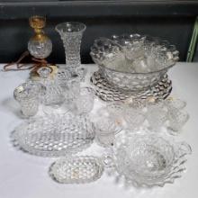 Approx 33 Pcs Fostoria American with Punch Set, Lamp, Candelabras, and More