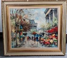 Oil on Canvas Parisian Street Scene Painting by Francois Claver