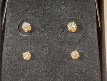 2 Pair of Diamond Stud Earrings Set in 14k Gold