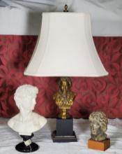 2 Classical Style Busts and Beethoven Lamp