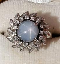 Vintage Star Sapphire with Diamonds 14k Gold Ring