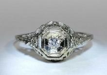 Estate Art Deco Diamond Filagree 14k Gold Ring