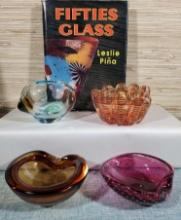 4 Pcs. of Mid Century Art Glass & Collectors Book