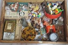 Case Lot of Figural Tiles and Lion Carvings, Signed Book, Glass Accents, Retro Tea Trivet and More