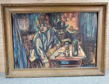 Vintage Orig. Charcoal and Pastel of Couple in a Bar
