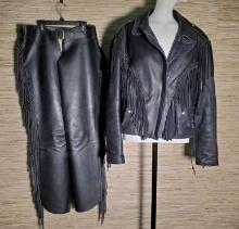 Custom Made Women's Black Leather Jacket with Matching Chaps