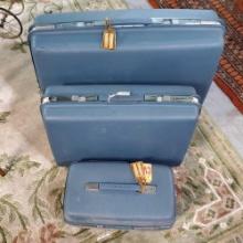 3 Pc Vintage Hard Case Slate Blue Sampsonite Saturn Luggage