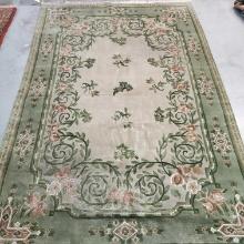 Shades Of Green Brown & White Sculpted Nepalese Oriental Hand-Knotted Wool Carpet