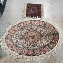 Petite Intricate Oval Silk Rug and Wool Rug Square