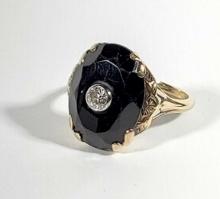 Vintage Black Onyx with Diamond 10k Gold Ring