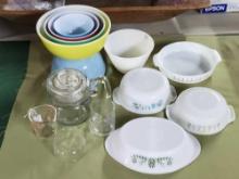 Pyrex 4 Stack Mixing Bowls, Coffee Pot, Misc Other Bowls Incl FireKing