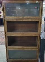 Pair Of Custom Made Oak 4 Shelf Lawyer Book Case One Piece With Lifting Glass Doors