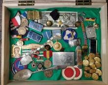 Case and Contents of Korea, WW2 and Other Military Patches, Medals, Buttons and More