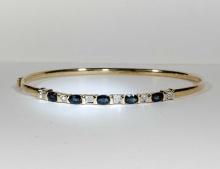 Sapphire and Diamond 14k Gold Bangle Bracelet