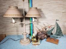 Vintage Table Lamp, Ship Statues, & John Perry Statue