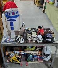 2 Tier Cart Of Star Wars Swag, Accent Pieces, Action Figures and More