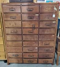 Antique Oak File Cabinet Wood Front Metal Drawers