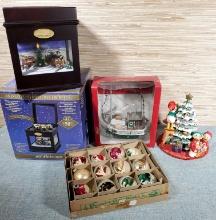 Estate Collection of Christmas Ornaments incl. Vintage Shiny Brite Dioramas in Box