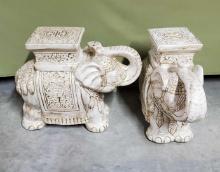 Pair of Ceramic 17" Elephant Garden Stools
