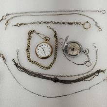 Lot Of 2 Vintage Working Pocket Watches And Chains