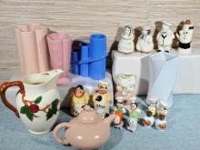 Vintage Pottery Vases, Pitcher, Salt & Pepper Shakers, & More