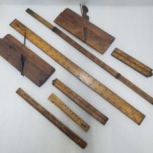 Lot Of Antique Tools Rulers & Folding Rulers, And Groove Plane