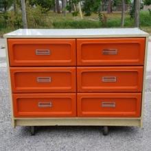 Retro Vintage 3 Drawer Basset Furniture Bedroom Dresser with Orange Plastic Fronts