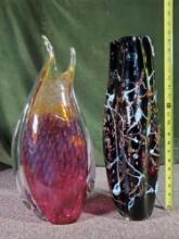 2 19-20 inch hand Blown Art Glass Vases