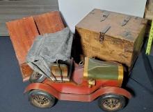 Antique Style Storage Box, Letter Box and Wood Model T Decorator Car