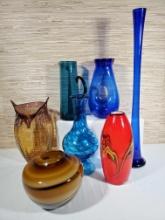 7 Art Glass Vases & Pitchers