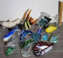 15 Art Glass Dolphin, Fish and Related Figurines