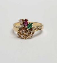 Vintage 18k Gold Ruby, Emerald, & Diamond Ring