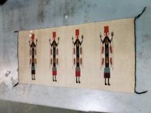 61" x 30" Hand Loom Woven Navajo Wool Yei Rug/Saddle Blanket/ Tapestry Hanging with 4 Yei Figures