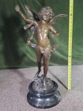 26" Bronze Statue of Cupid on Marble Base after Duchoiselle (French, 19th C.)